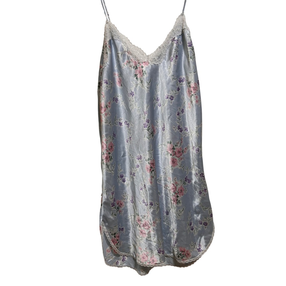 Barbizon Pastel Blue Floral Lace Trim‎ Nightgown Slip Dress Lingerie Women's XL